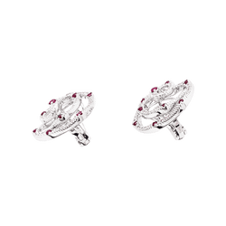Boucles d'oreilles Puces GIOVANNI FERRARIS en or blanc, rubis et diamants - Castafiore