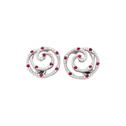 Boucles d'oreilles Puces GIOVANNI FERRARIS en or blanc, rubis et diamants - Castafiore