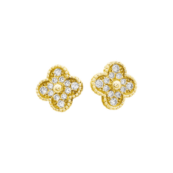 Boucles d'oreilles Puces VAN CLEEF & ARPELS "Alhambra" en or jaune et diamants - Castafiore