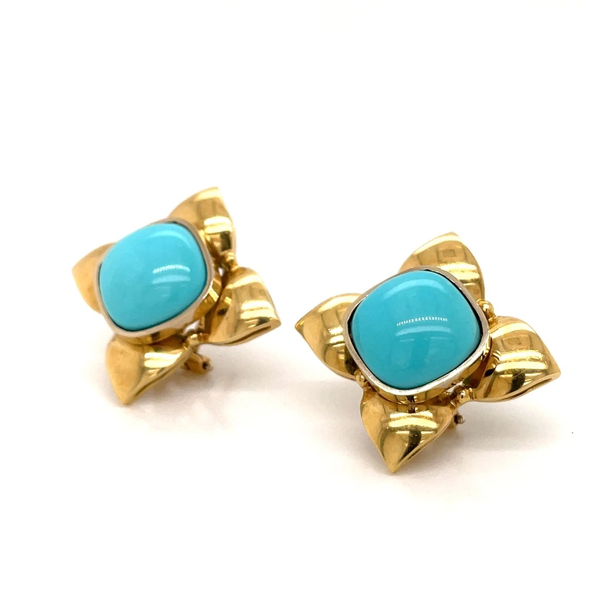 Boucles d'oreilles rétro Turquoise et Fleur d'or - Castafiore