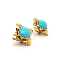 Boucles d'oreilles rétro Turquoise et Fleur d'or - Castafiore
