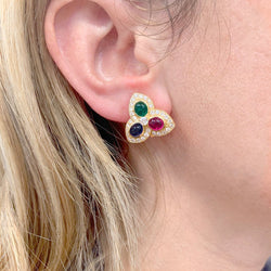 Boucles d'oreilles "Tutti Frutti" or jaune, éméraude, rubis, saphir et diamants - Castafiore