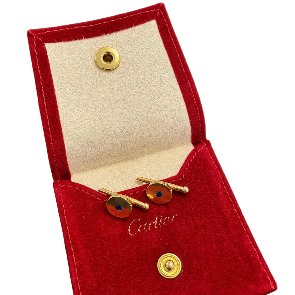 Boutons de col CARTIER en or jaune et saphirs - Castafiore