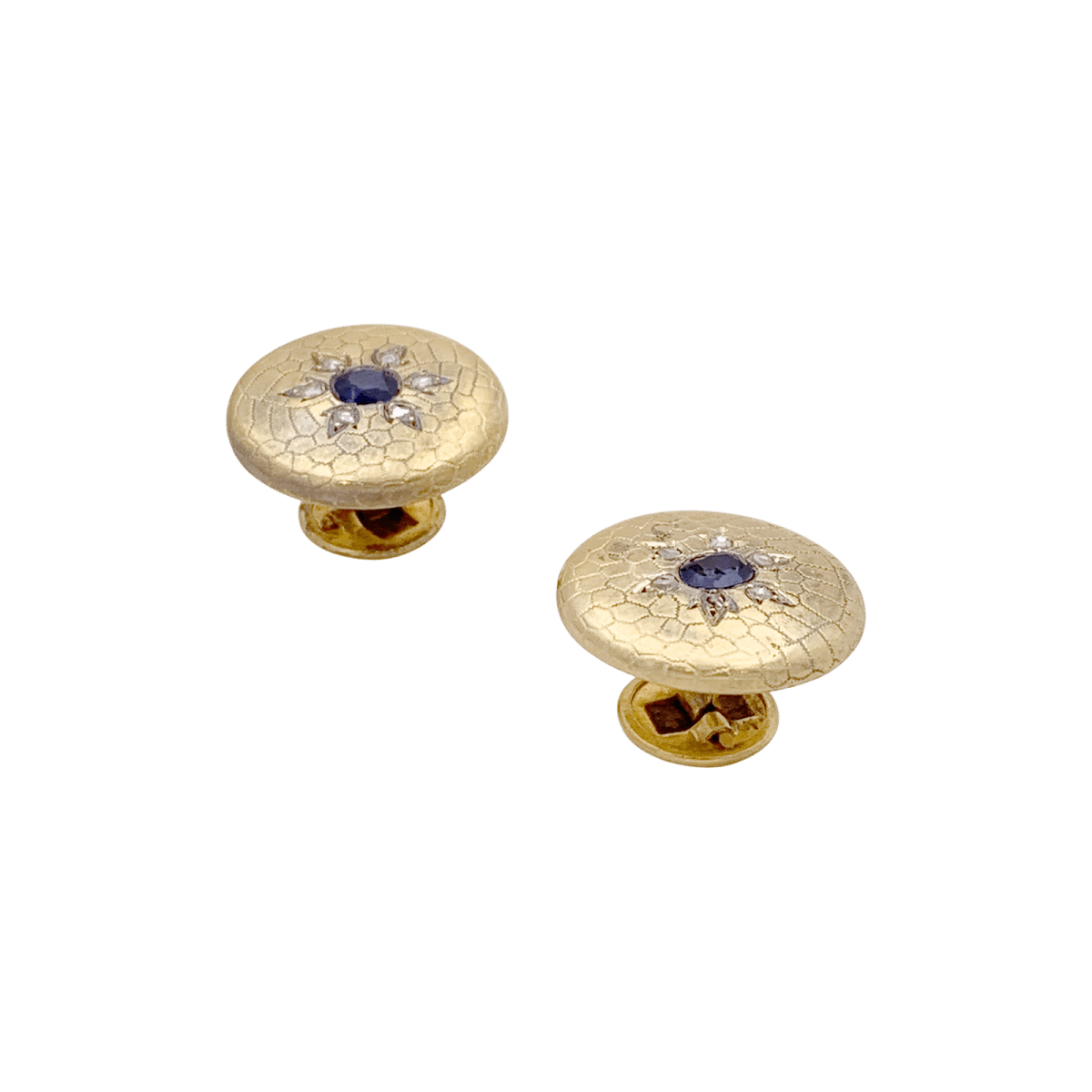 Boutons de col en or jaune, saphirs et diamants. - Castafiore