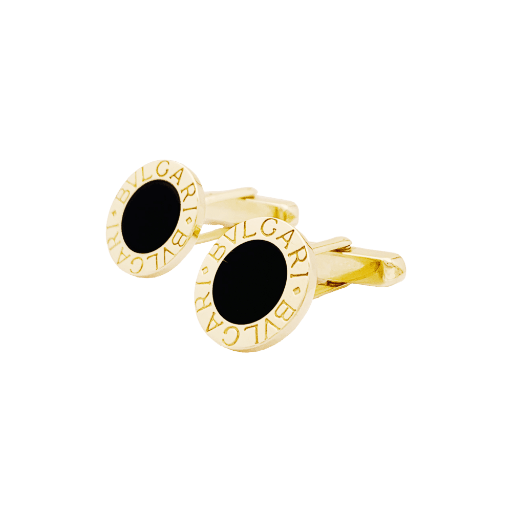 Boutons de manchette BULGARI "Bulgari Bulgari" en or jaune et onyx - Castafiore