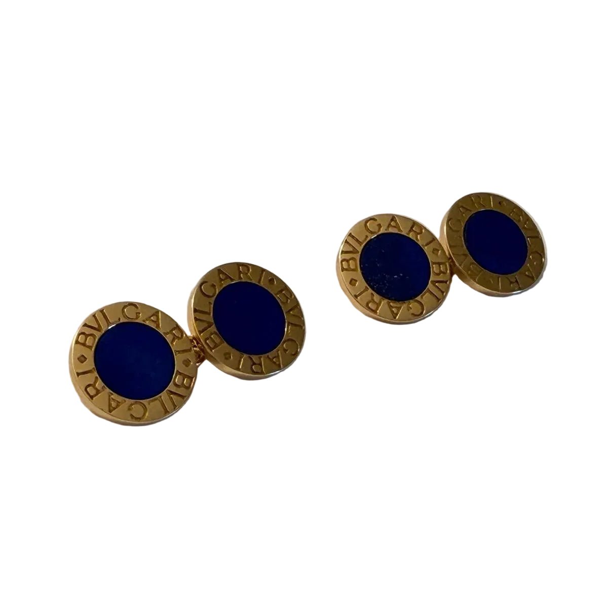 Boutons de manchette BULGARI en or jaune et lapis-lazuli - Castafiore