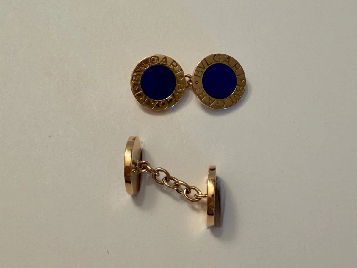 Boutons de manchette BULGARI en or jaune et lapis-lazuli - Castafiore