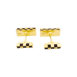 Boutons de manchette VAN CLEEF & ARPELS "Damier" en or jaune et bois - Castafiore
