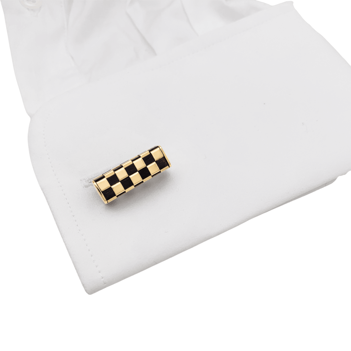Boutons de manchette VAN CLEEF & ARPELS "Damier" en or jaune et bois - Castafiore