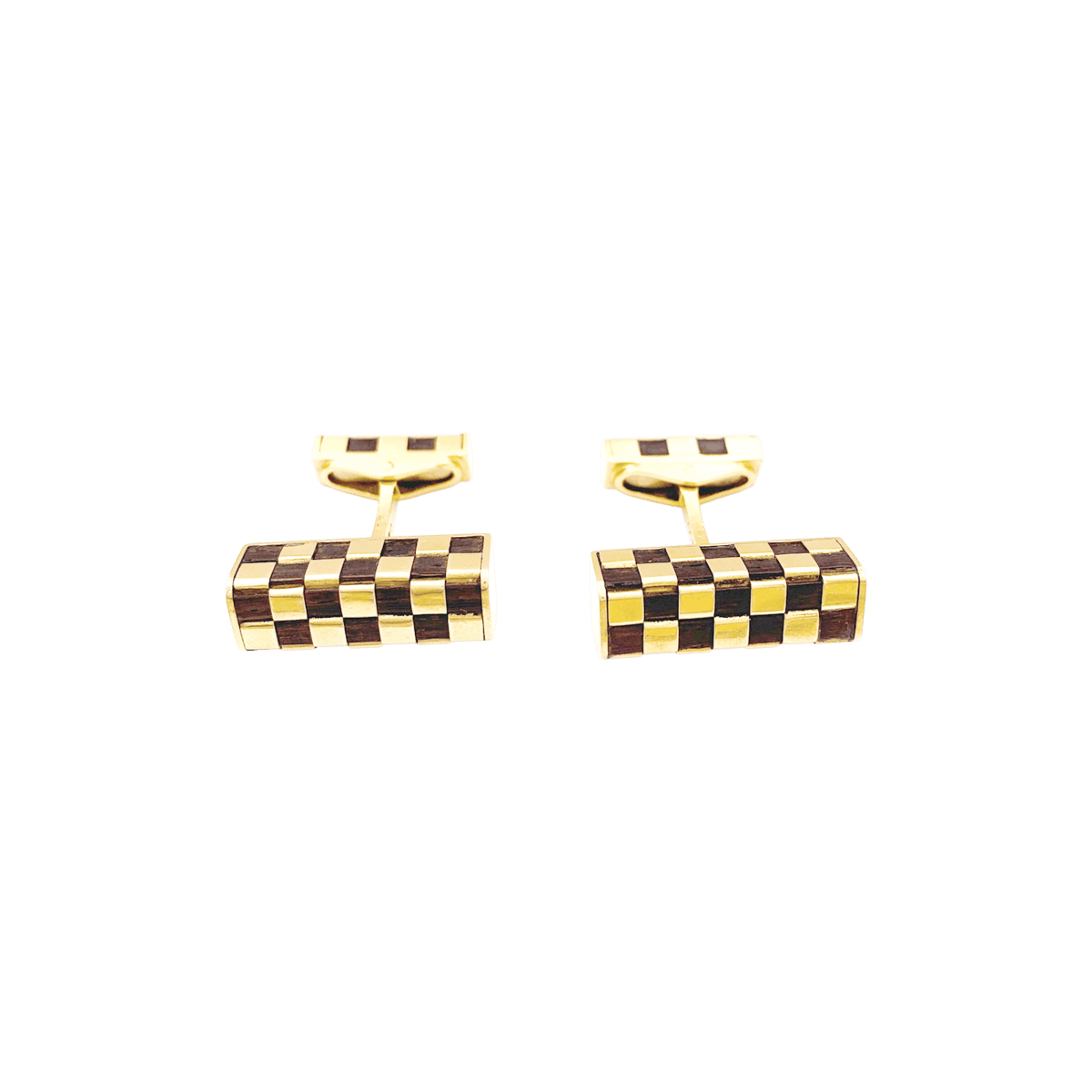 Boutons de manchette VAN CLEEF & ARPELS "Damier" en or jaune et bois - Castafiore