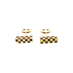 Boutons de manchette VAN CLEEF & ARPELS "Damier" en or jaune et bois - Castafiore