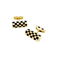 Boutons de manchette VAN CLEEF & ARPELS "Damier" en or jaune et bois - Castafiore