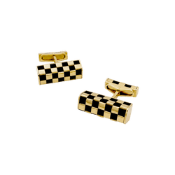 Boutons de manchette VAN CLEEF & ARPELS "Damier" en or jaune et bois - Castafiore