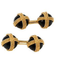 Boutons de manchette VAN CLEEF & ARPELS en or jaune et onyx - Castafiore