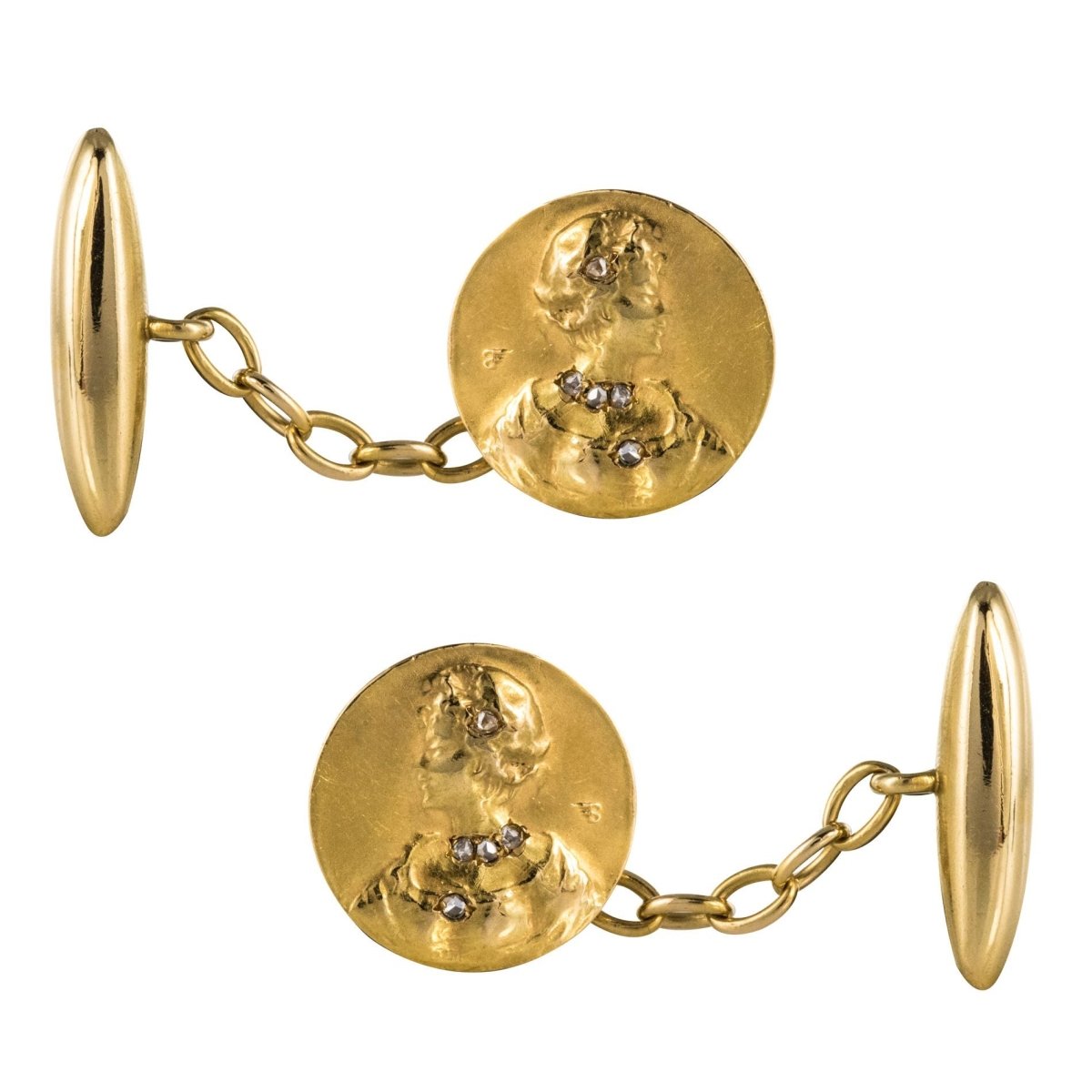 Boutons de manchettes anciens art nouveau or et diamants - Castafiore