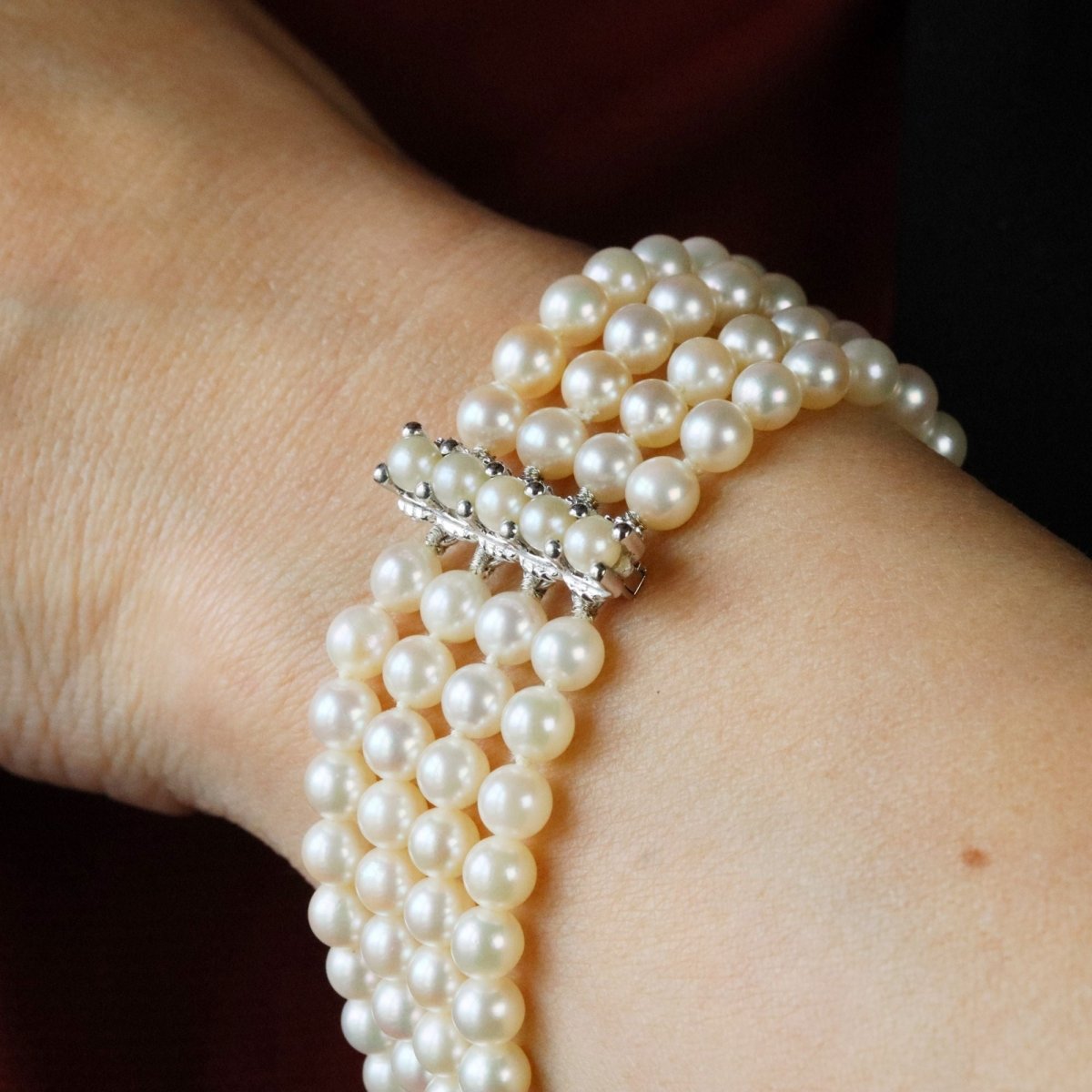 Bracelet 4 rangs en or blanc et perles de culture - Castafiore