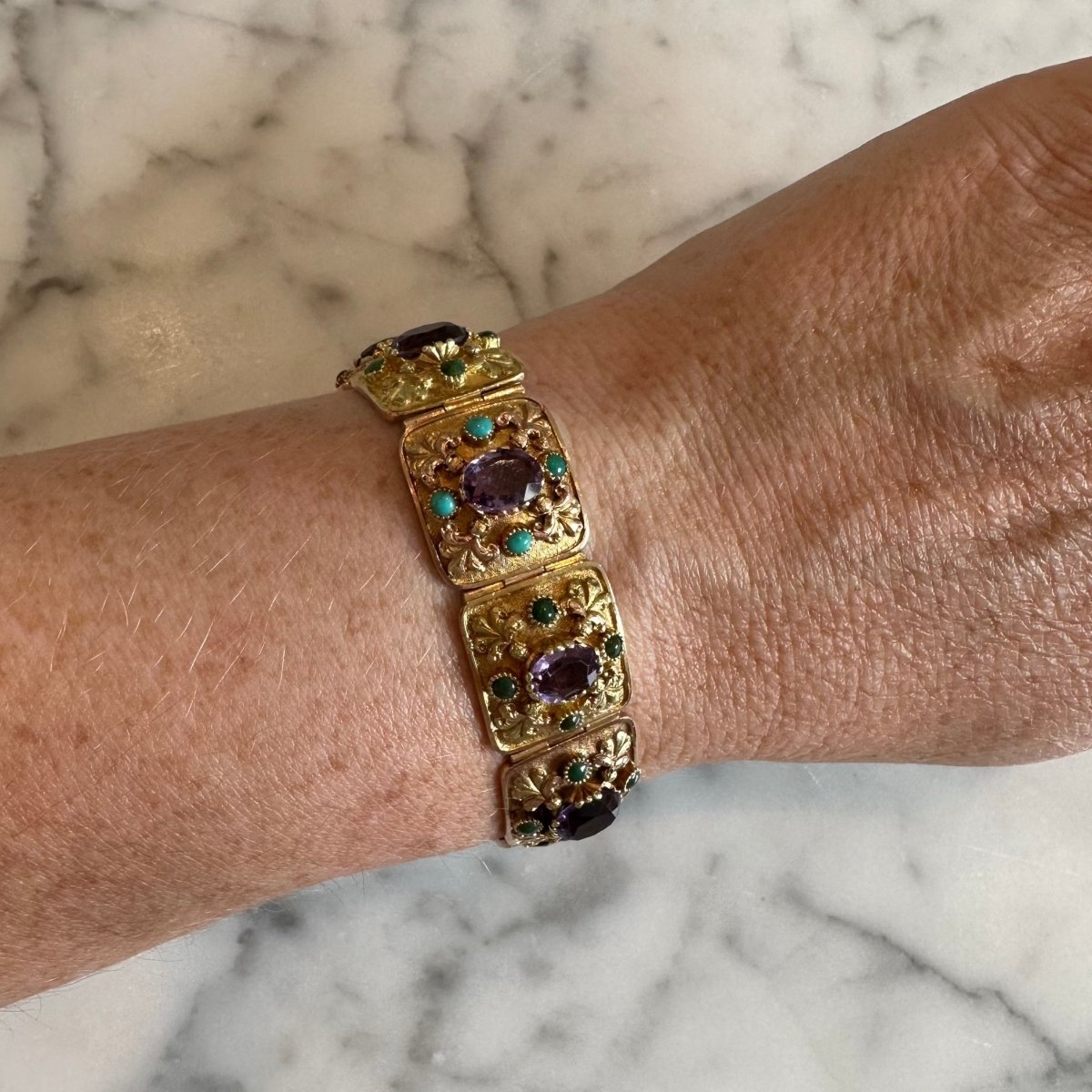 Bracelet ancien améthystes et turquoises - Castafiore
