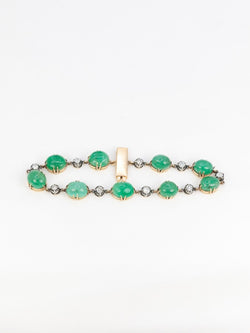 Bracelet ancien cabochons d'émeraudes or jaune diamants - Castafiore