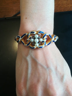 Bracelet ancien Or Email Perles Diamants - Castafiore