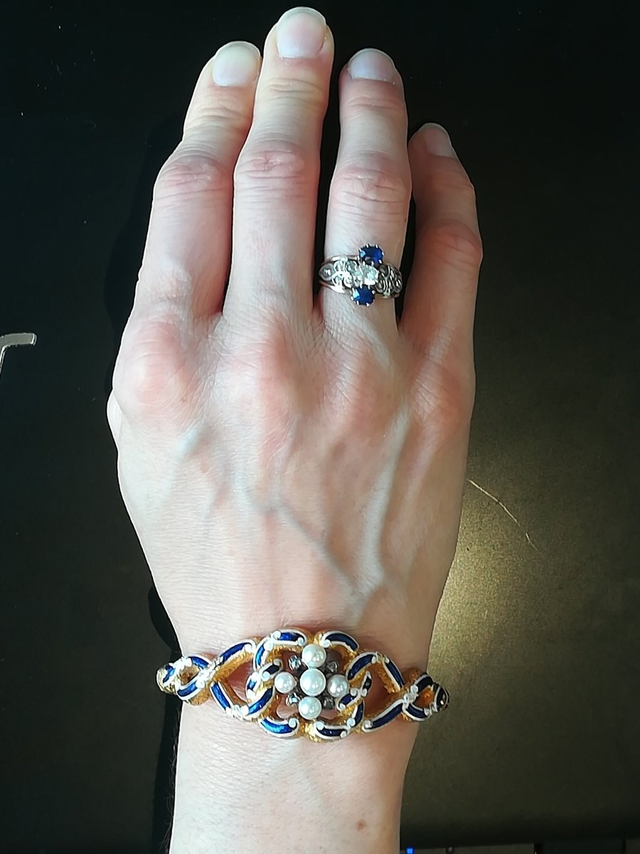 Bracelet ancien Or Email Perles Diamants - Castafiore