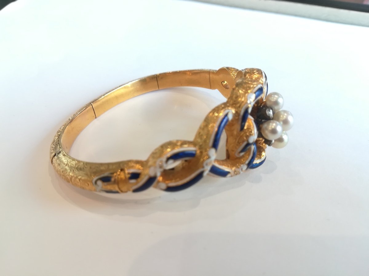 Bracelet ancien Or Email Perles Diamants - Castafiore