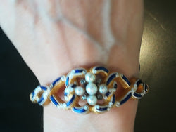 Bracelet ancien Or Email Perles Diamants - Castafiore