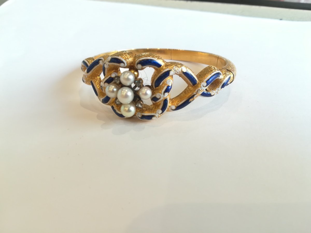 Bracelet ancien Or Email Perles Diamants - Castafiore