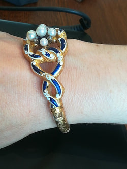 Bracelet ancien Or Email Perles Diamants - Castafiore
