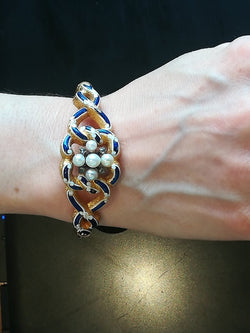 Bracelet ancien Or Email Perles Diamants - Castafiore