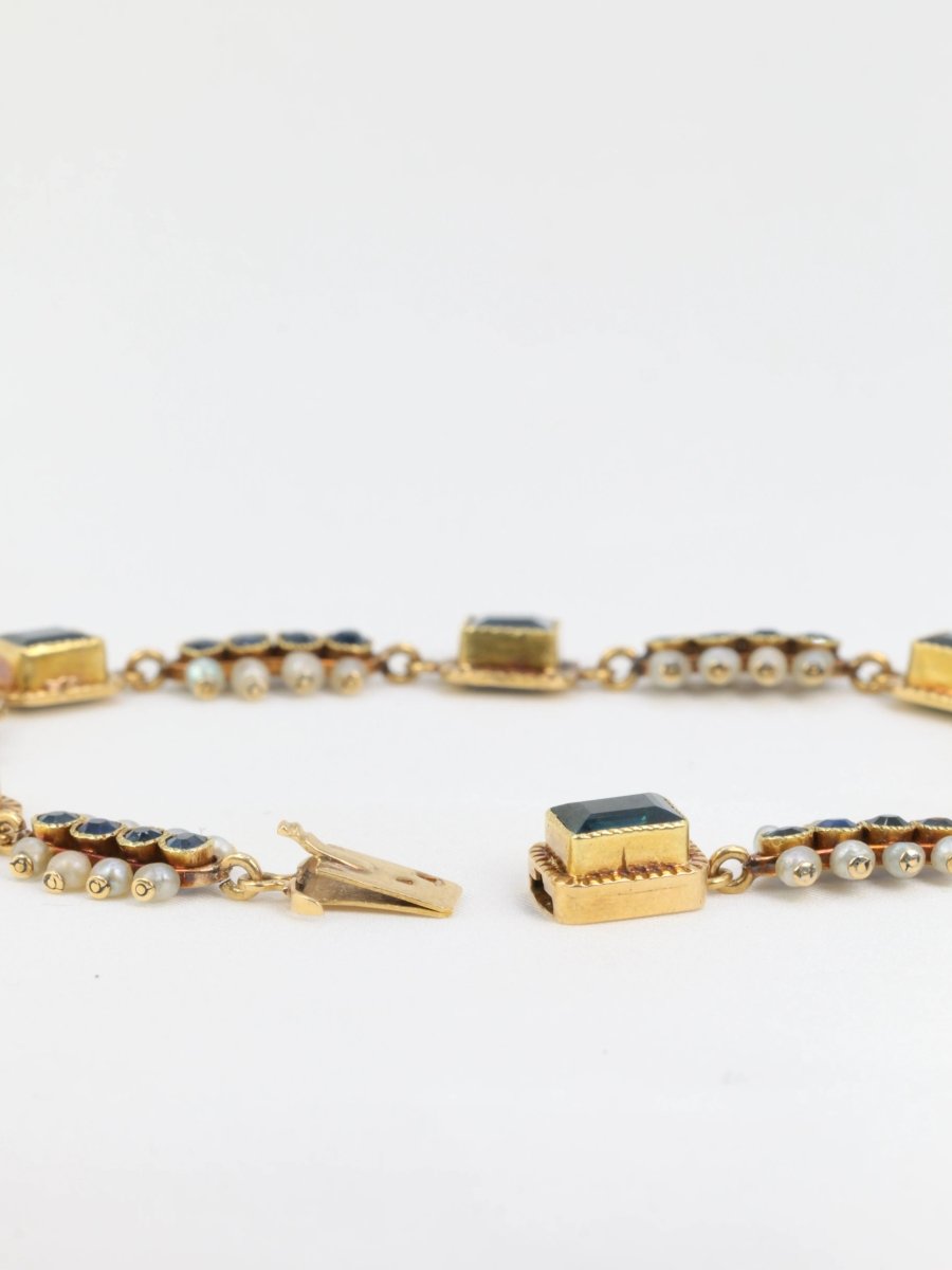 Bracelet ancien or jaune saphirs perles fines - Castafiore