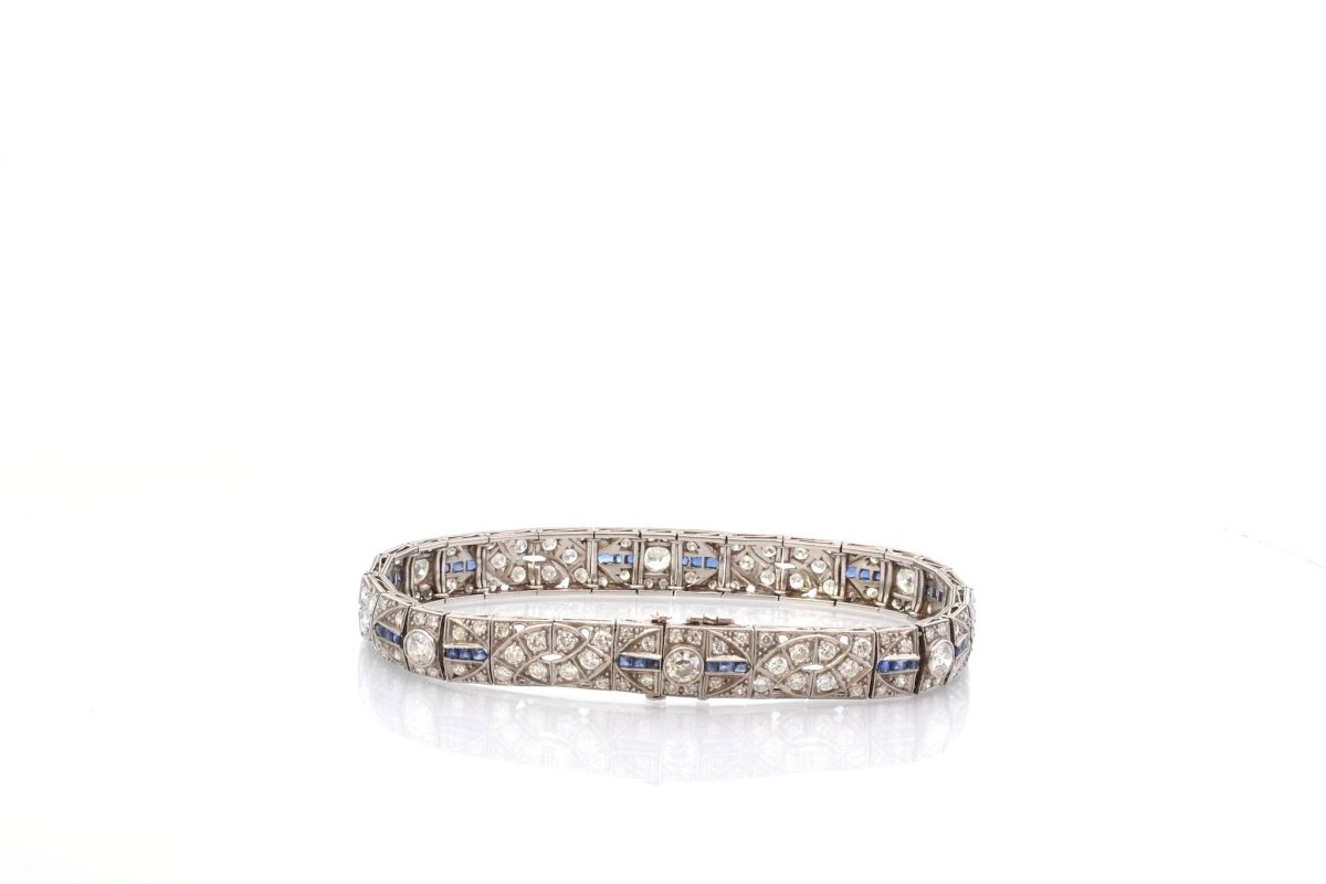 Bracelet art déco en platine et or jaune avec diamants et saphirs - Castafiore