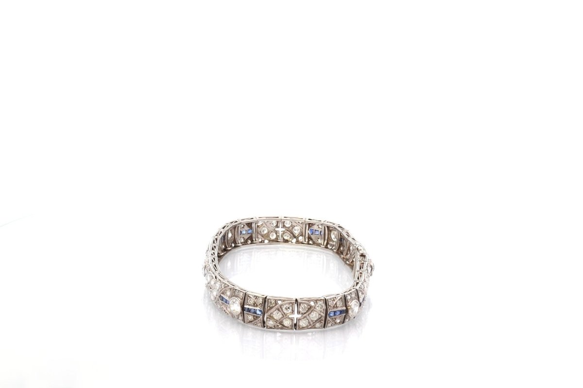 Bracelet art déco en platine et or jaune avec diamants et saphirs - Castafiore