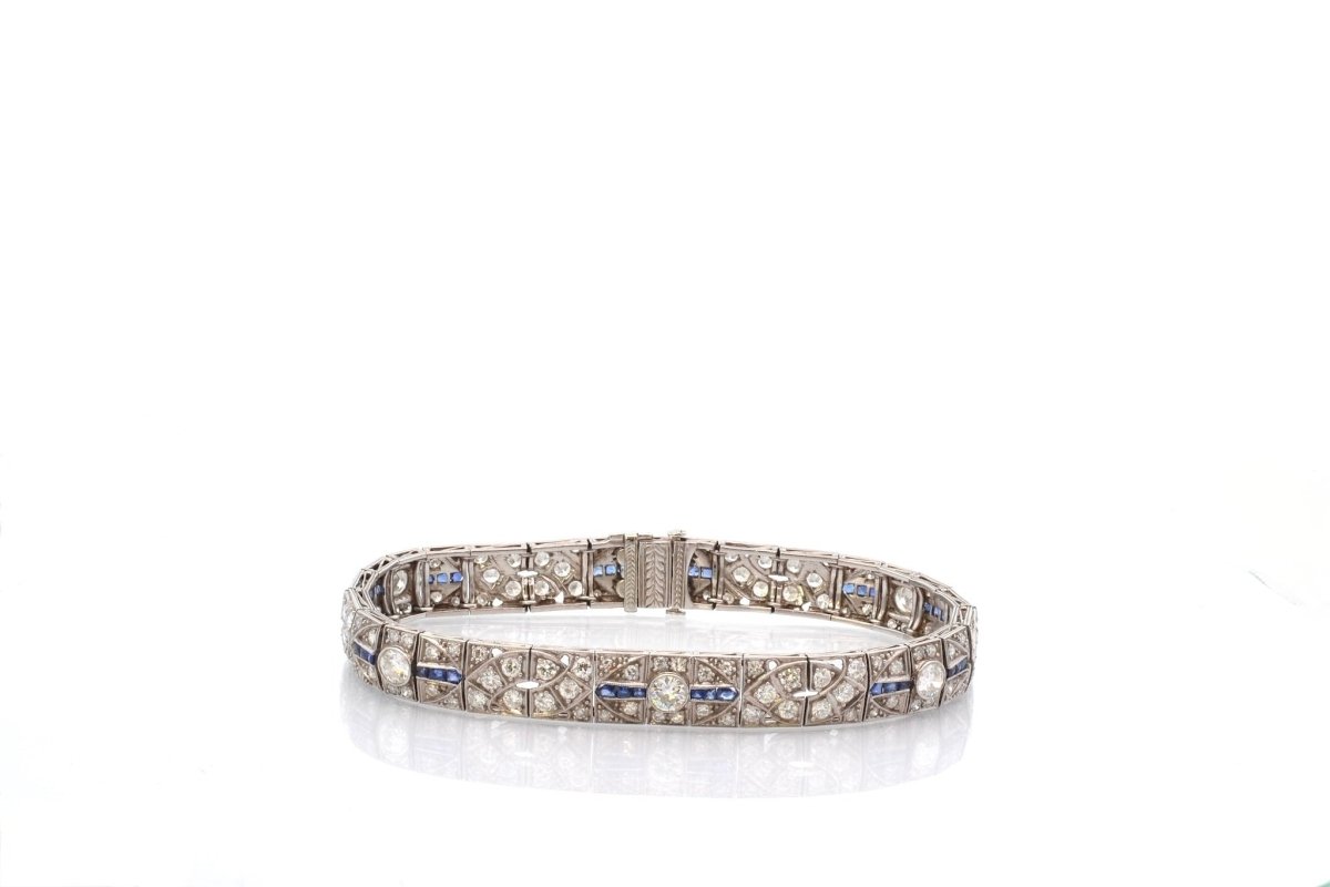 Bracelet art déco en platine et or jaune avec diamants et saphirs - Castafiore