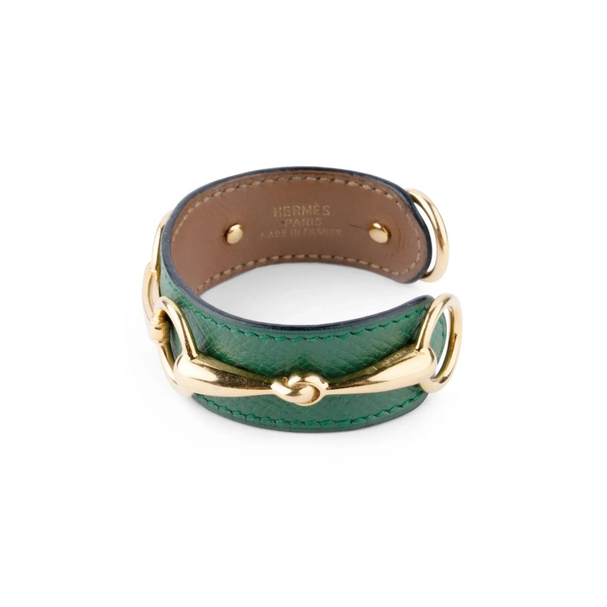 Bracelet de la maison Hermès en cuir et métal doré - Castafiore