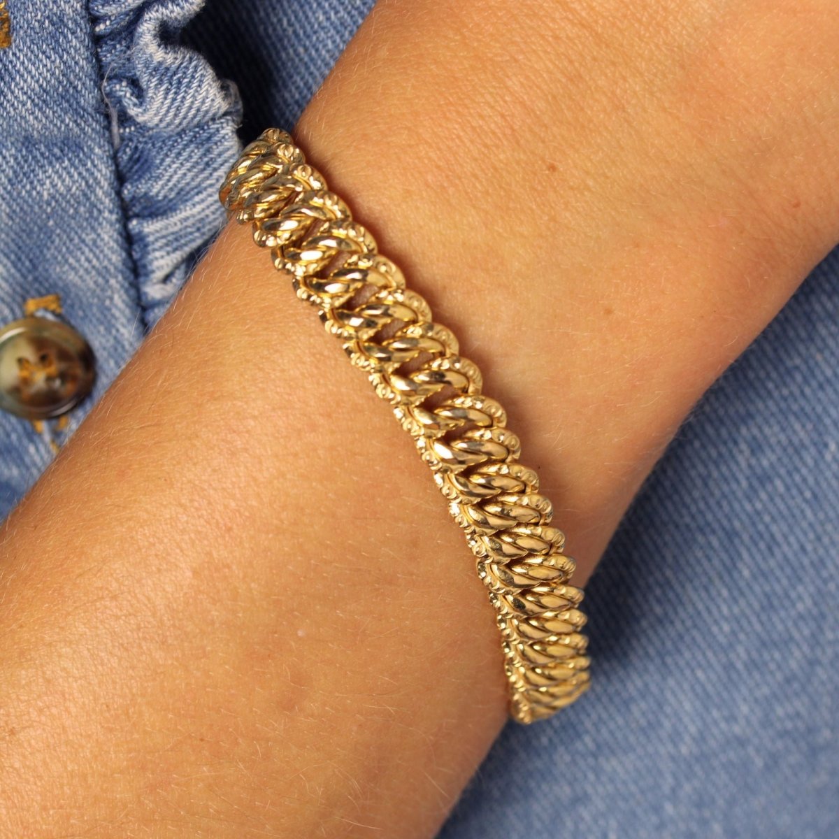 Bracelet gourmette maille ciselée en or jaune - Castafiore