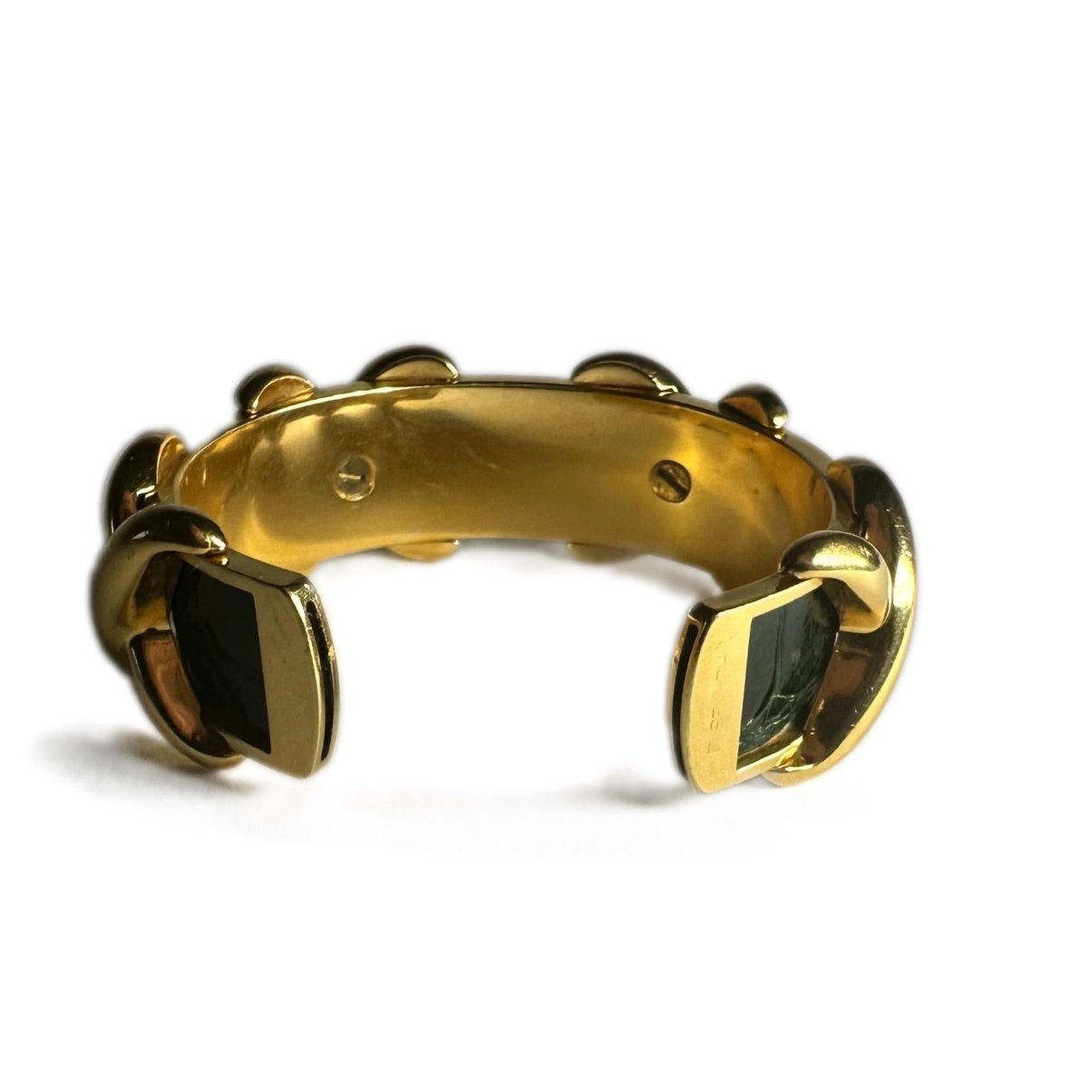 Bracelet HERMÈS Croisillons en métal doré et cuir de crocodile vert - Castafiore