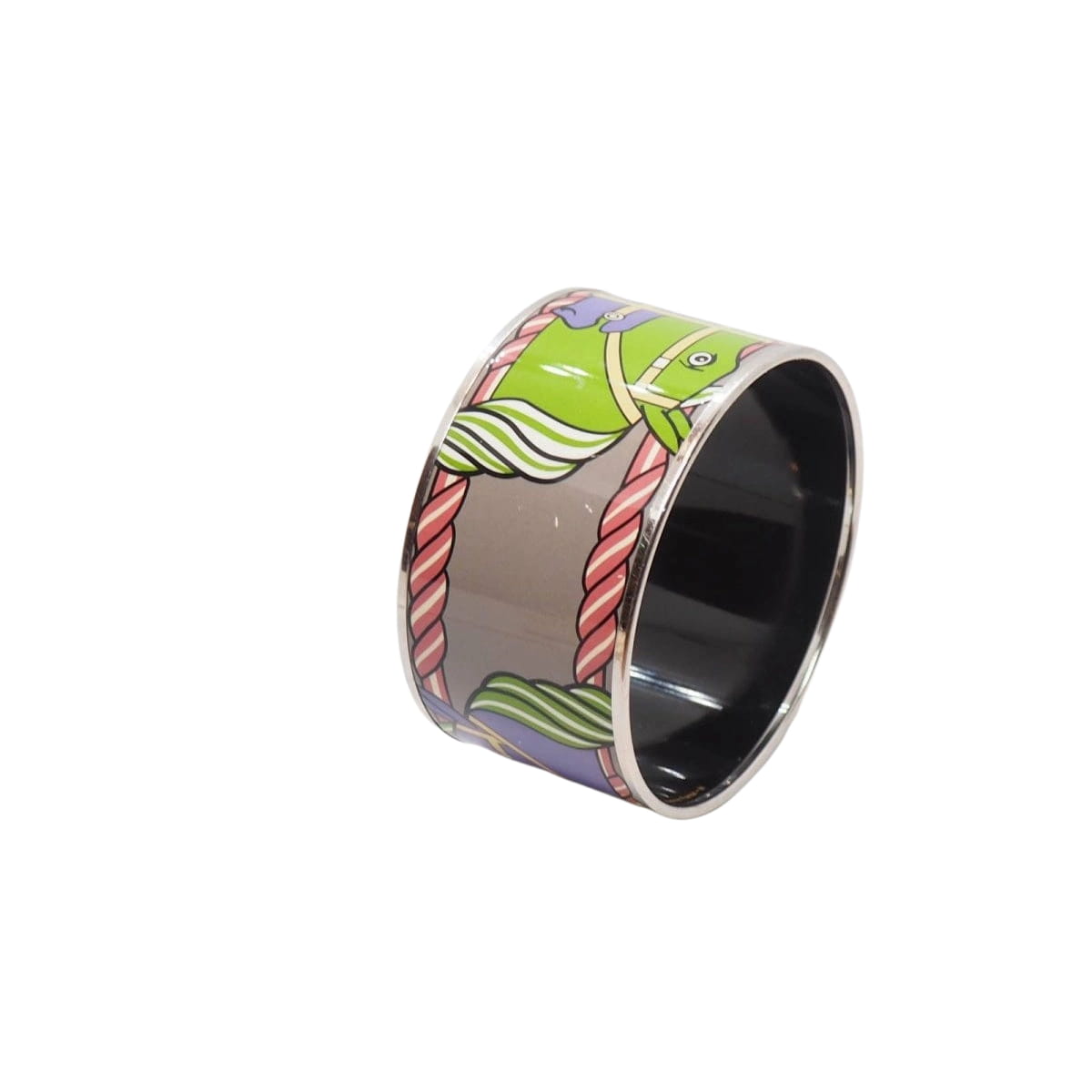 Bracelet Hermès manchette en métal argenté émaillé - Castafiore