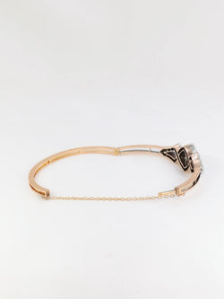 Bracelet jonc ancien fin 19ème en or rose, argent et diamants taille ancienne - Castafiore