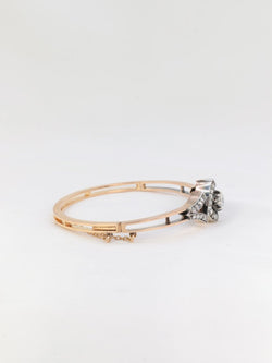 Bracelet jonc ancien fin 19ème en or rose, argent et diamants taille ancienne - Castafiore