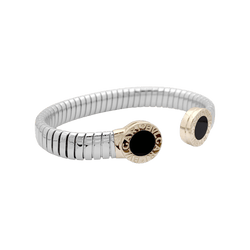 Bracelet Jonc BULGARI "Bulgari - Bulgari" en or jaune, acier et onyx - Castafiore