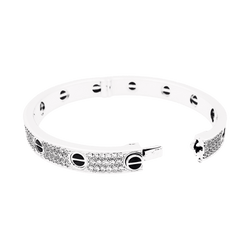 Bracelet Jonc CARTIER "Love" en or blanc, céramique et diamants - Castafiore