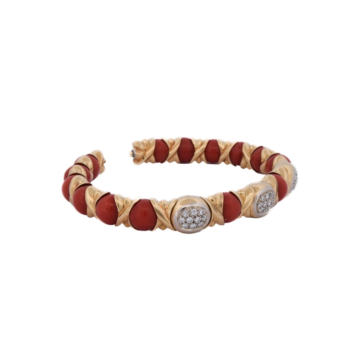 Bracelet Jonc CHANTECLER CAPRI en or jaune, corail et diamants - Castafiore