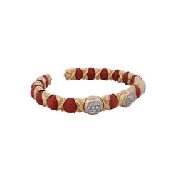 Bracelet Jonc CHANTECLER CAPRI en or jaune, corail et diamants - Castafiore