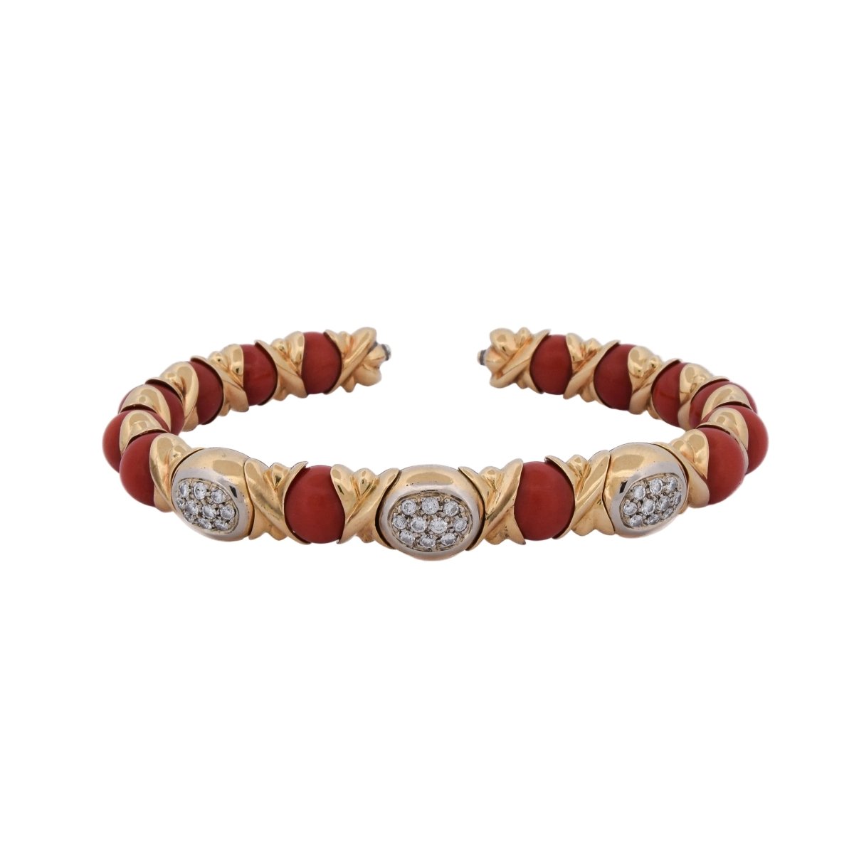 Bracelet Jonc CHANTECLER CAPRI en or jaune, corail et diamants - Castafiore