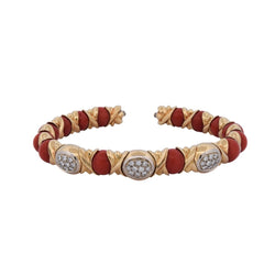 Bracelet Jonc CHANTECLER CAPRI en or jaune, corail et diamants - Castafiore
