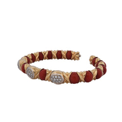 Bracelet Jonc CHANTECLER CAPRI en or jaune, corail et diamants - Castafiore