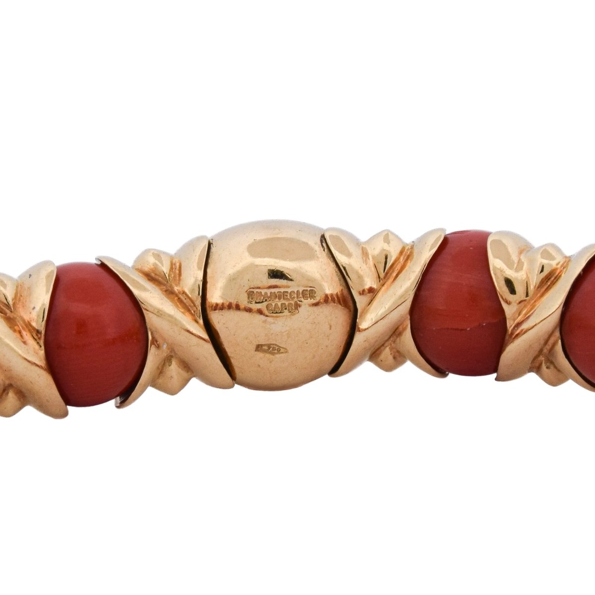 Bracelet Jonc CHANTECLER CAPRI en or jaune, corail et diamants - Castafiore