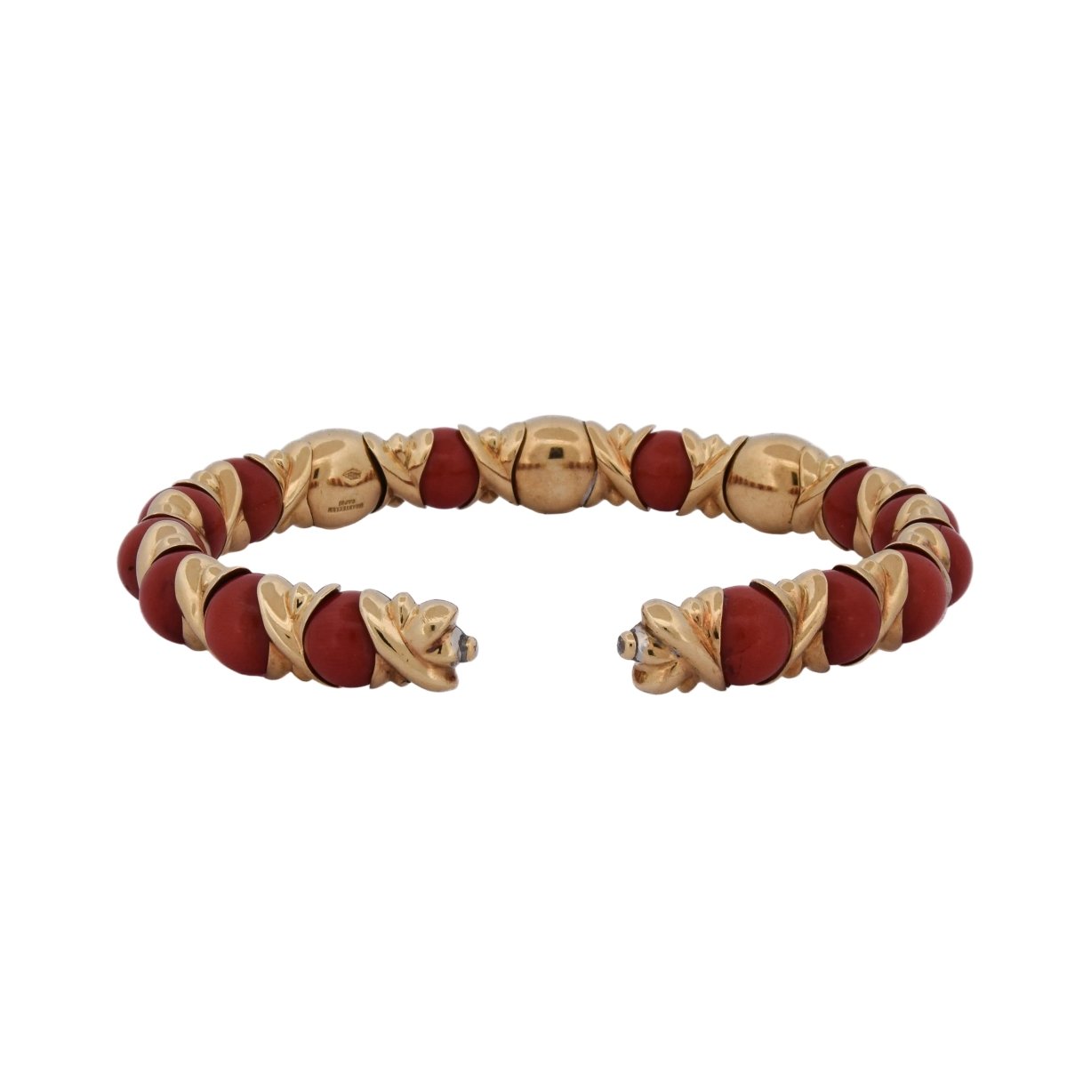 Bracelet Jonc CHANTECLER CAPRI en or jaune, corail et diamants - Castafiore