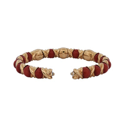 Bracelet Jonc CHANTECLER CAPRI en or jaune, corail et diamants - Castafiore