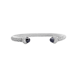 Bracelet Jonc DAVID YURMAN "Cable Classic" en argent, hématites et diamants - Castafiore